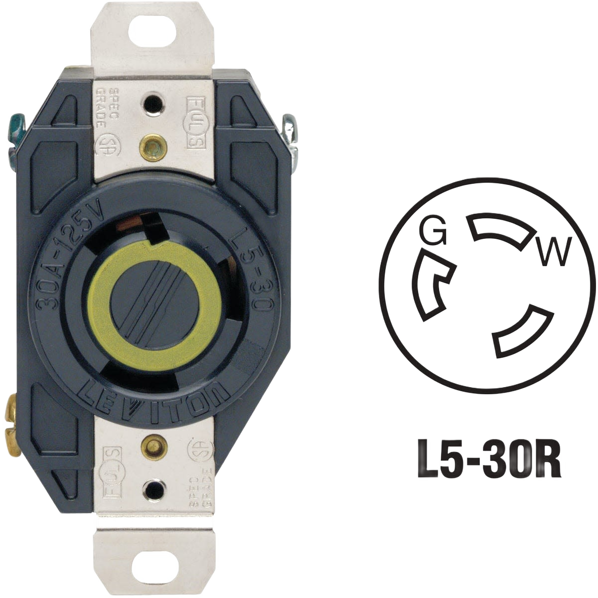 Black industrial grade locking outlet receptacle rated 30 Amp 125V for electrical and home improvement projects under $50 collections