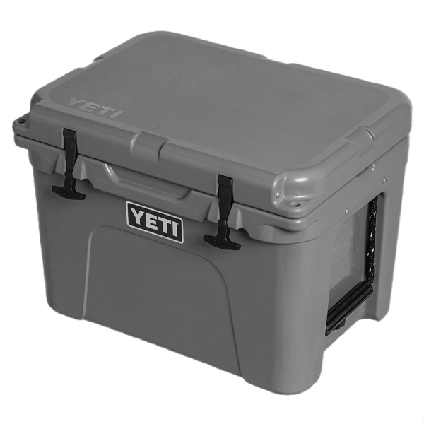 Durable gray rotomolded food storage cooler with latch locks and handle for outdoor and kitchen organization use