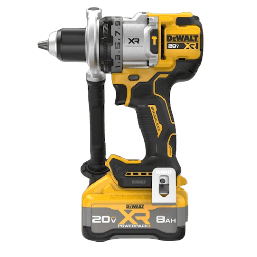 Cordless 20V XR hammer drill with 3-speed gearbox, side handle, and high-capacity battery for home improvement tasks