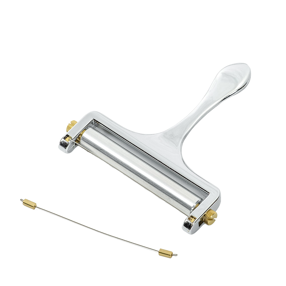 Adjustable stainless steel cheese slicer with ergonomic handle and replaceable cutting wire in kitchen gadgets collection