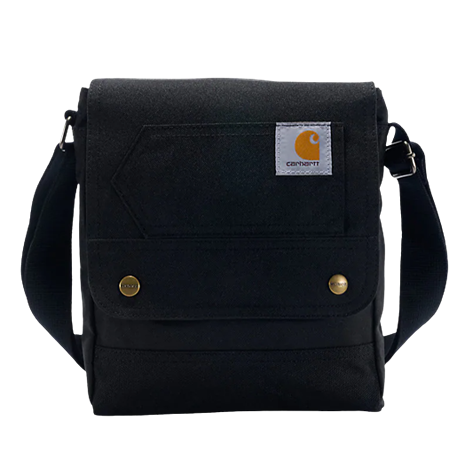Compact black crossbody bag made from durable 600 denier polyester with water-repellent finish for everyday use