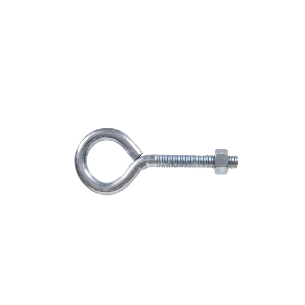 Zinc plated steel eye bolt with hexagonal lock nut for securing cables in hardware and fasteners collection under $50
