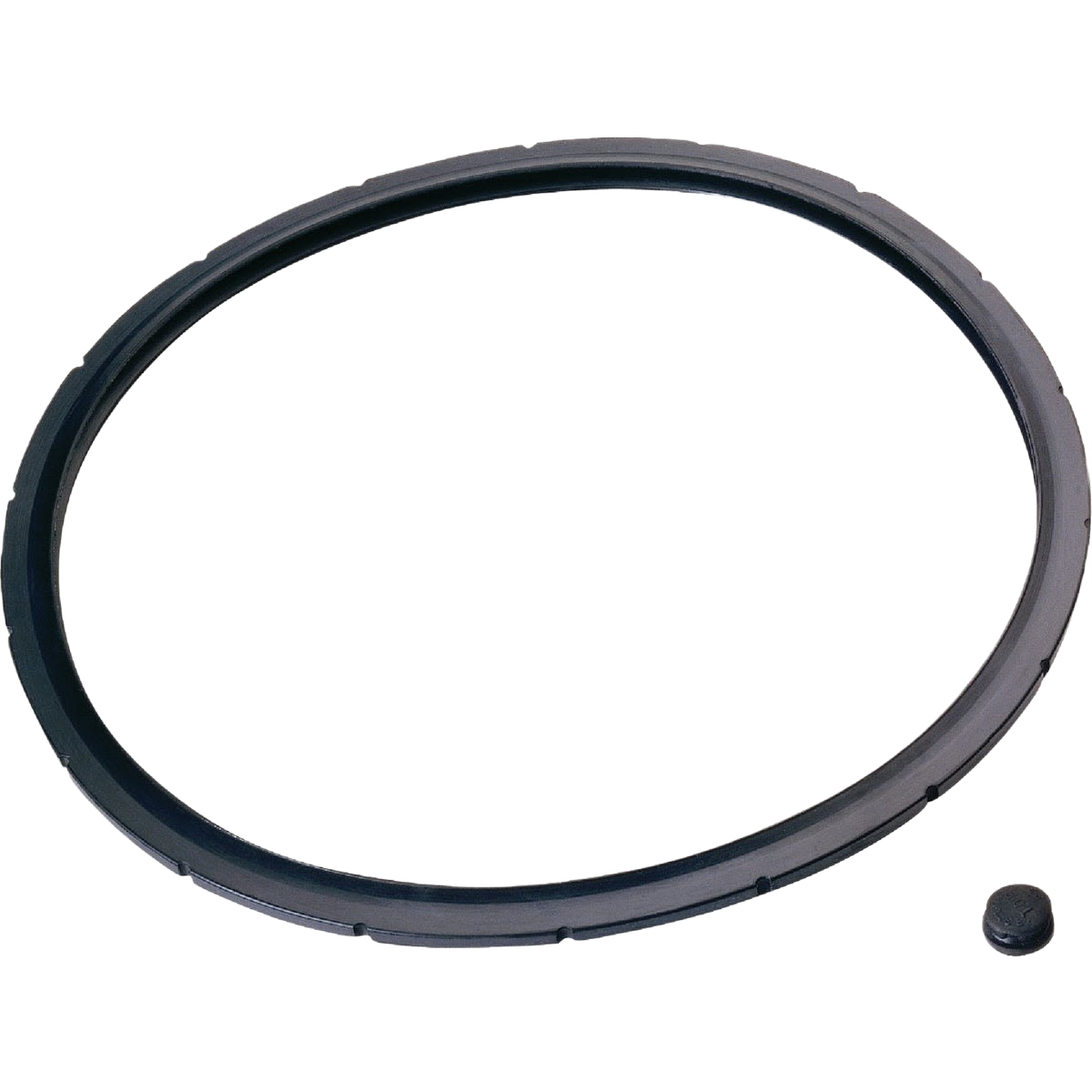 Black rubber gasket ring with small black pressure release valve for 16-23 quart pressure cookers in home use