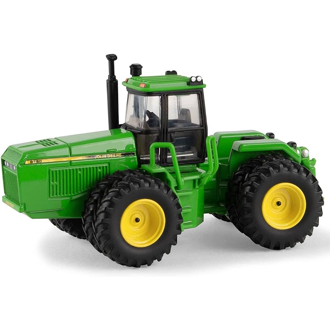 Green and yellow 1:64 scale John Deere tractor model from the Prestige Collection for home improvement display
