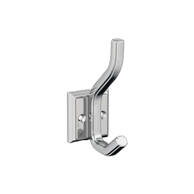 Polished chrome two-prong wall hook for bathroom or storage organization in accessories and hardware collection