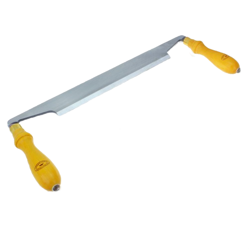 Straight draw knife with 10-inch blade and yellow wooden handles for woodworking and home improvement tasks