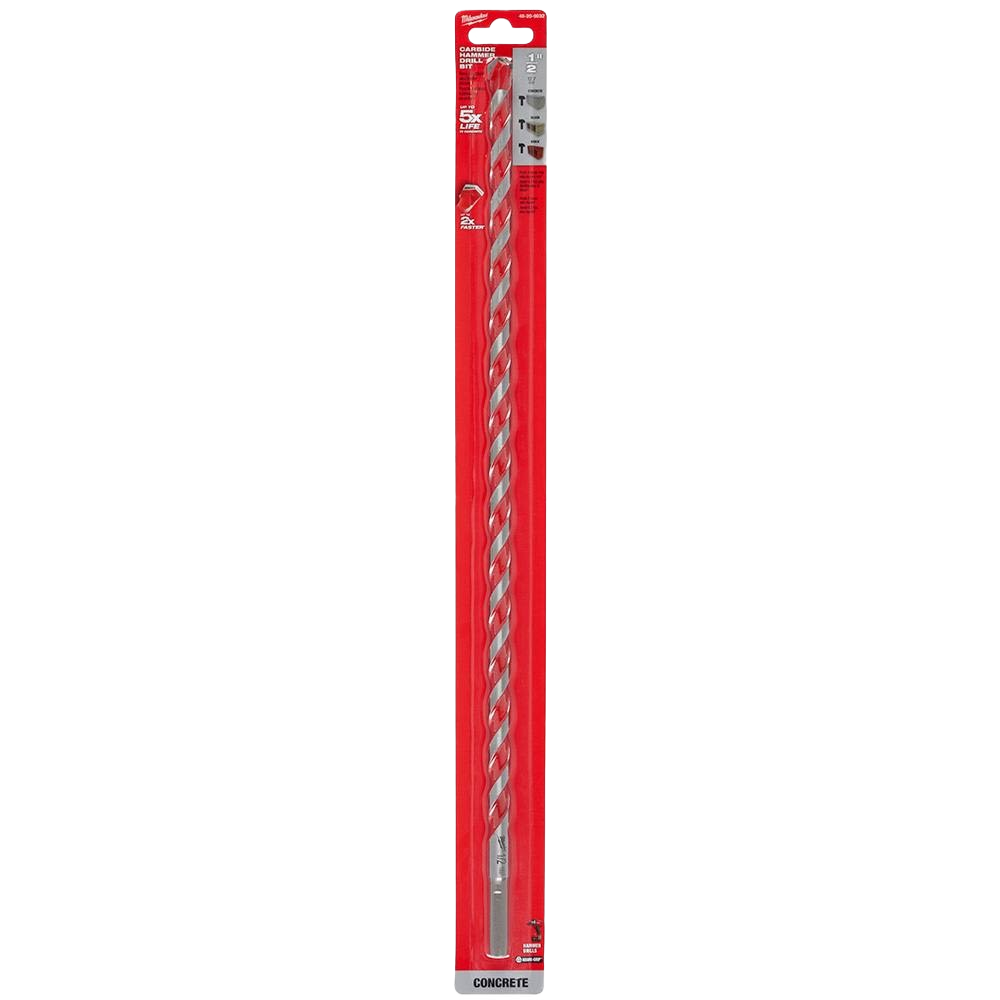 Carbide-tipped hammer drill bit in red packaging for concrete drilling in power tool accessories under 50 collection