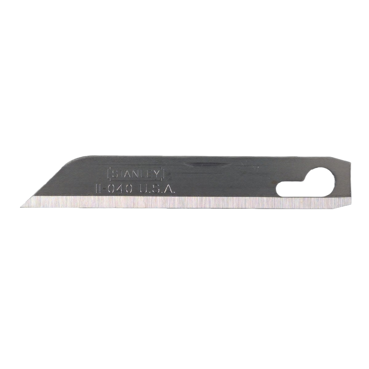Metal sheepfoot utility knife blade with sharp edge and hole for secure tool attachment in home improvement tasks