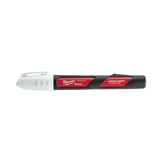 White liquid paint marker with acrylic nib and clear cap, designed for use in home improvement and woodworking tools collections.