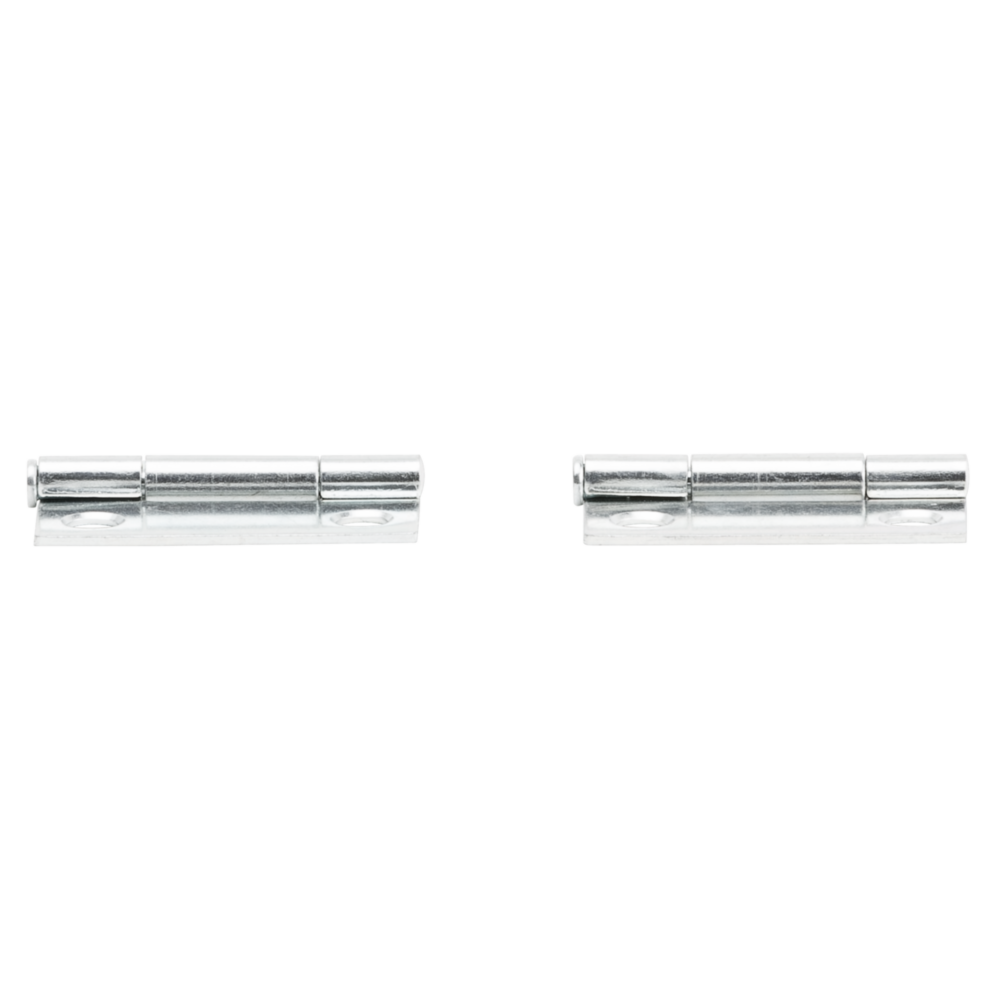 Two 1-1/2 inch zinc loose-pin narrow hinges made from cold-rolled steel for door hardware and home improvement use
