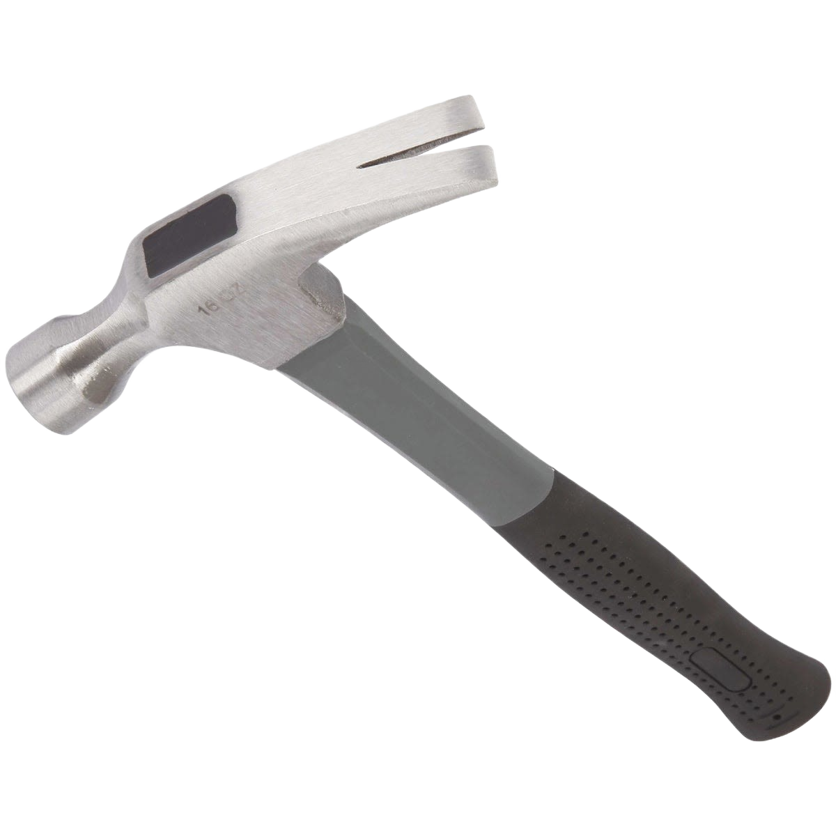 16-ounce rip claw hammer with steel head and black fiberglass handle for home improvement and woodworking tasks