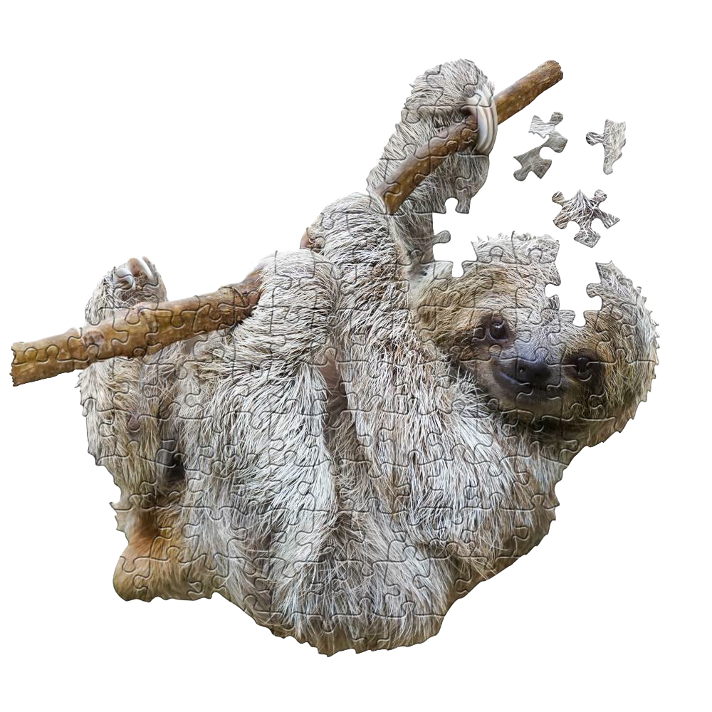 Puzzle shaped like a sloth hanging on a branch with oversized pieces, ideal for kids' toys and games collections.