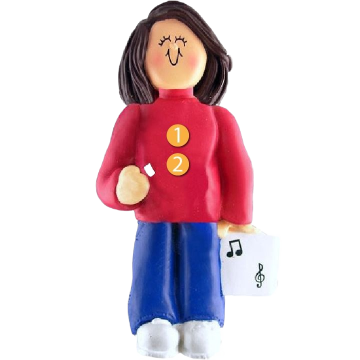 Brunette female musician ornament holding sheet music for Christmas Ornaments & Tree Decorations under $50 collection