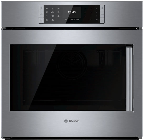 Stainless steel Bosch single wall oven with left side-opening door and digital TFT touch controls in Wall Ovens at Hartville Hardware