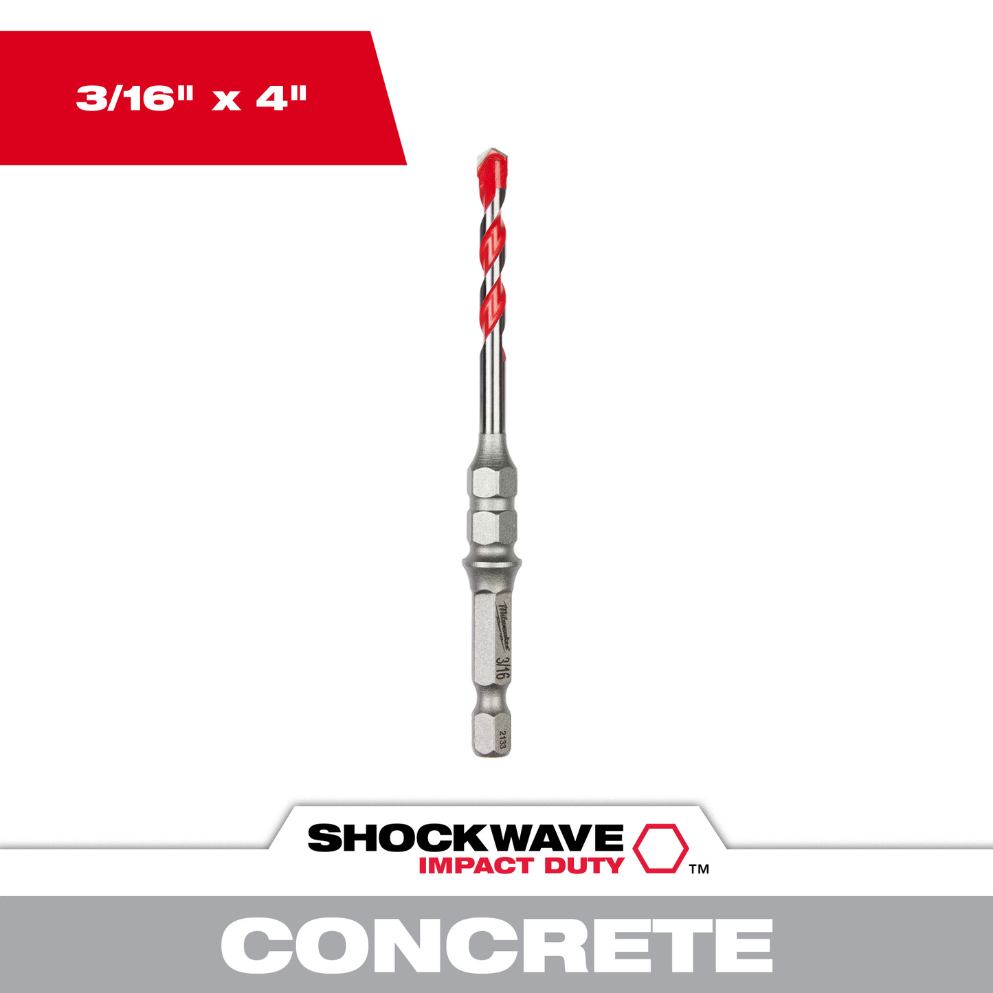 Milwaukee 3/16" Carbide Hammer Drill Bit W/ Hex Collar