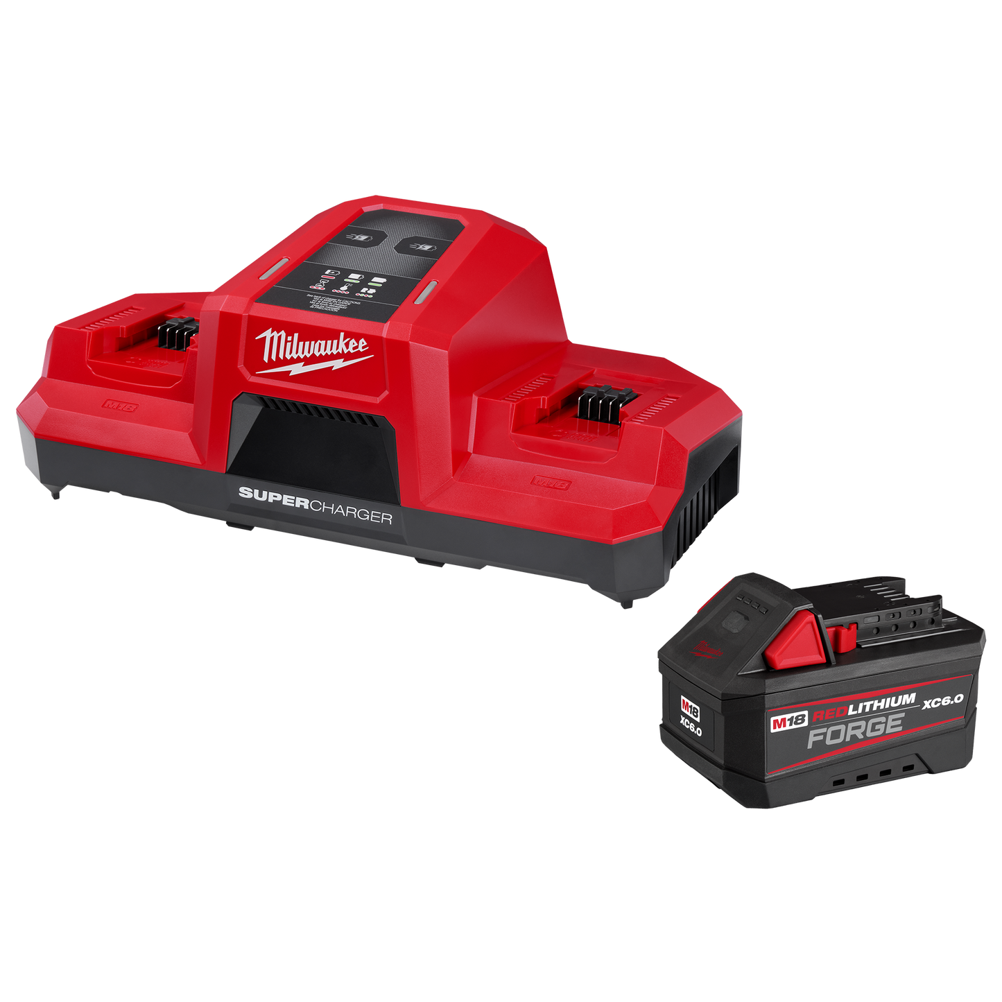 Milwaukee M18 18V Lithium-Ion Dual Bay Super Battery Charger with FORGE 6.0Ah Battery Pack
