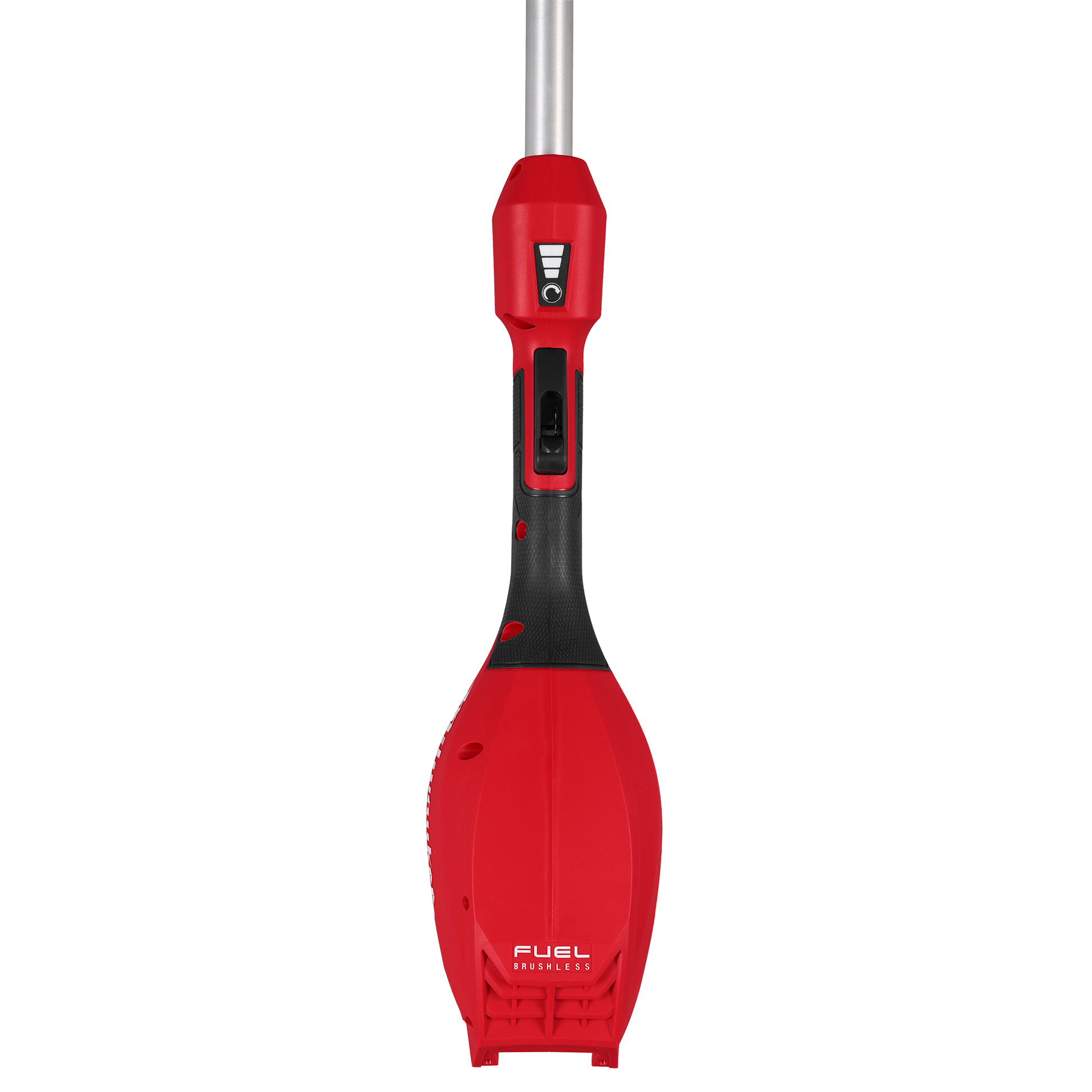 Red and black Milwaukee M18 FUEL power head attachment with QUIK-LOK system for outdoor power and lawn care equipment
