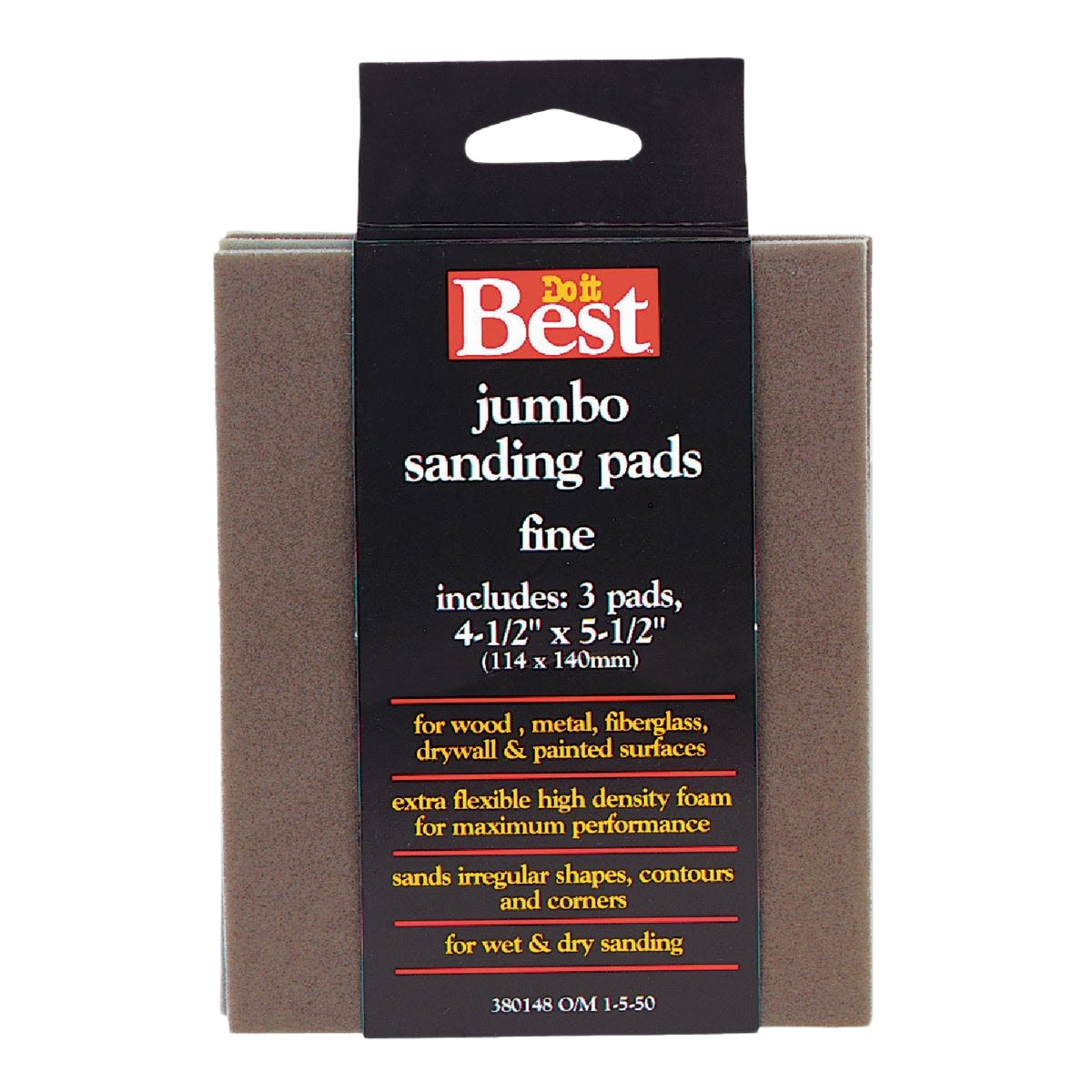 Three-pack of jumbo fine sanding sponges with flexible foam for wet and dry sanding on multiple surfaces under $50