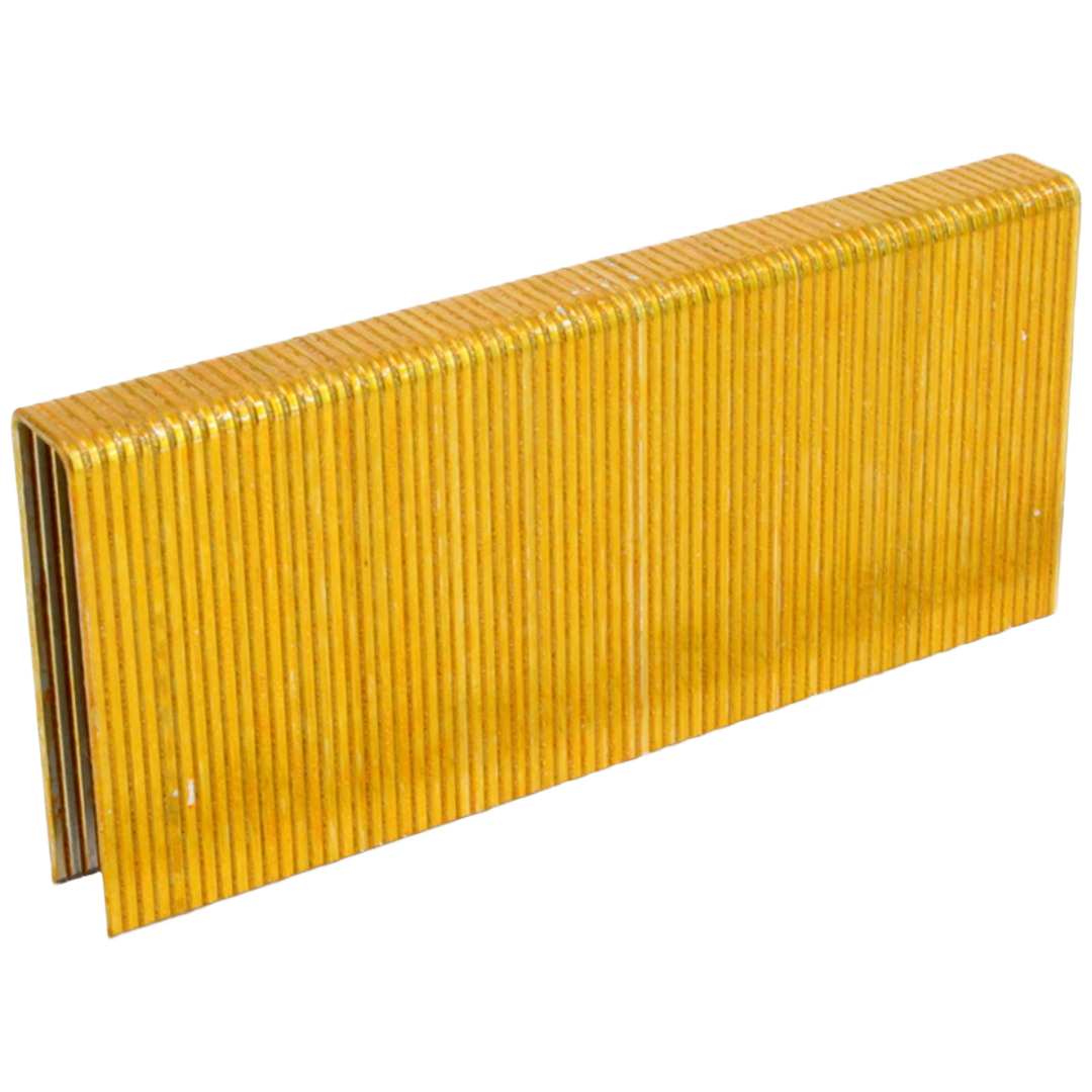 Stack of medium crown galvanized staples with 16 gauge thickness for home improvement and tool use