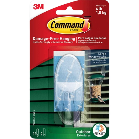 Large transparent adhesive hook for outdoor window use with strong hold and clean removal features