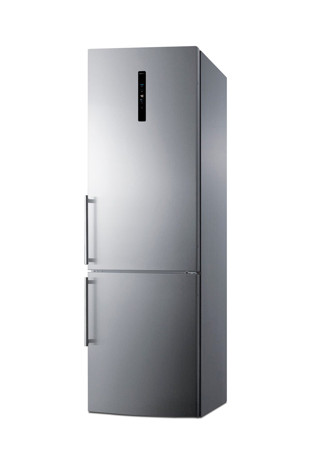 24-inch wide bottom freezer refrigerator with icemaker in stainless steel for kitchen and appliance use