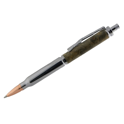 Chrome and wood ballpoint pen kit styled like a bullet cartridge for woodworking tool accessories under $50 collection