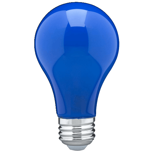 Blue LED light bulb with medium base designed for decorative and colorful lighting in home improvement collections
