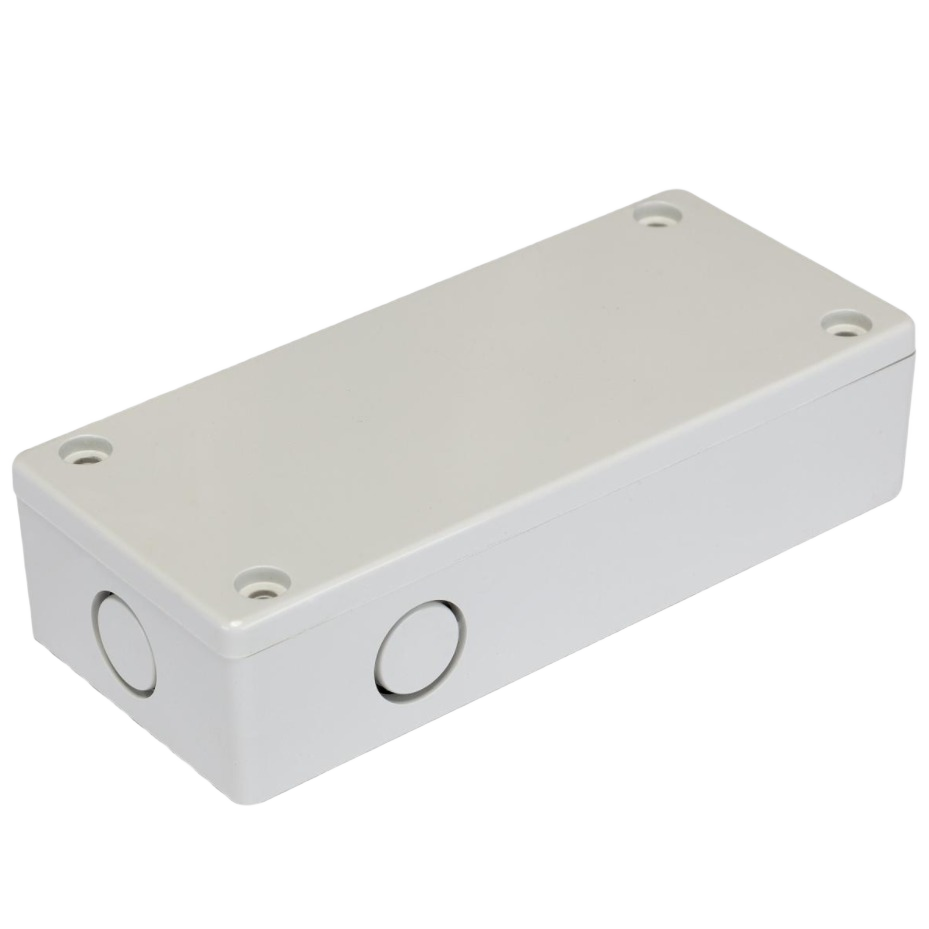 White plastic junction box with knockout holes for under cabinet LED lighting and electrical projects under $50 collection