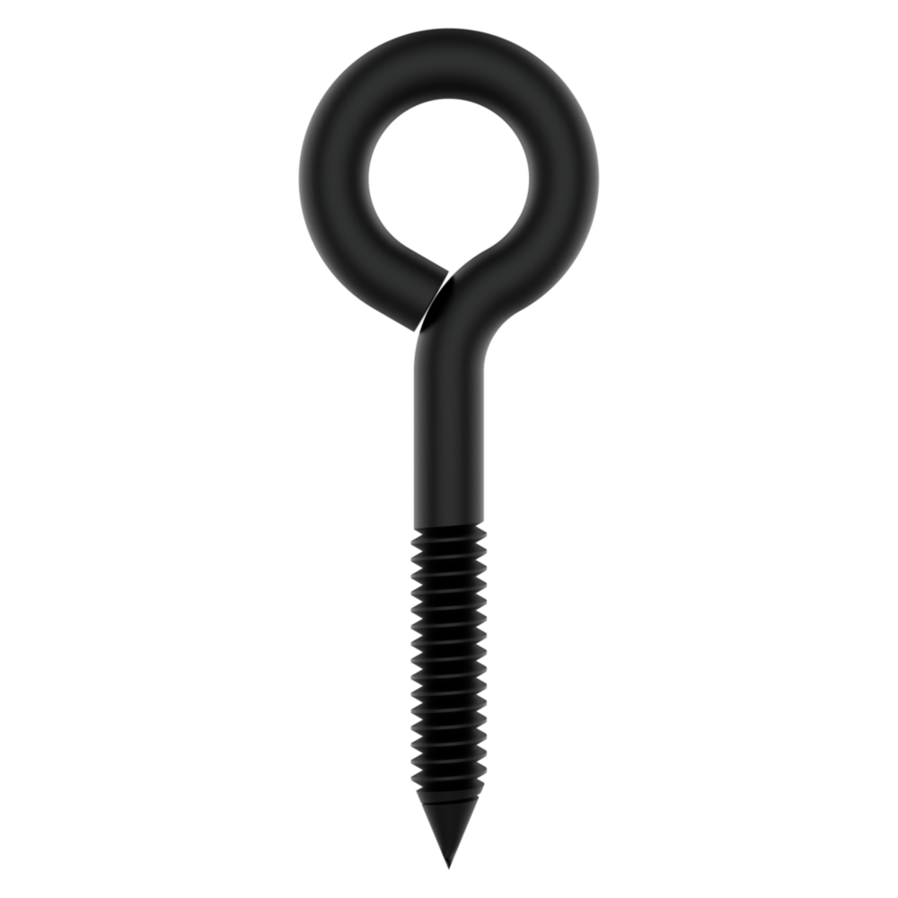 Black Storm Shine screw eye with threaded lag shaft for secure fastening in hardware and fastener collections under 50 dollars