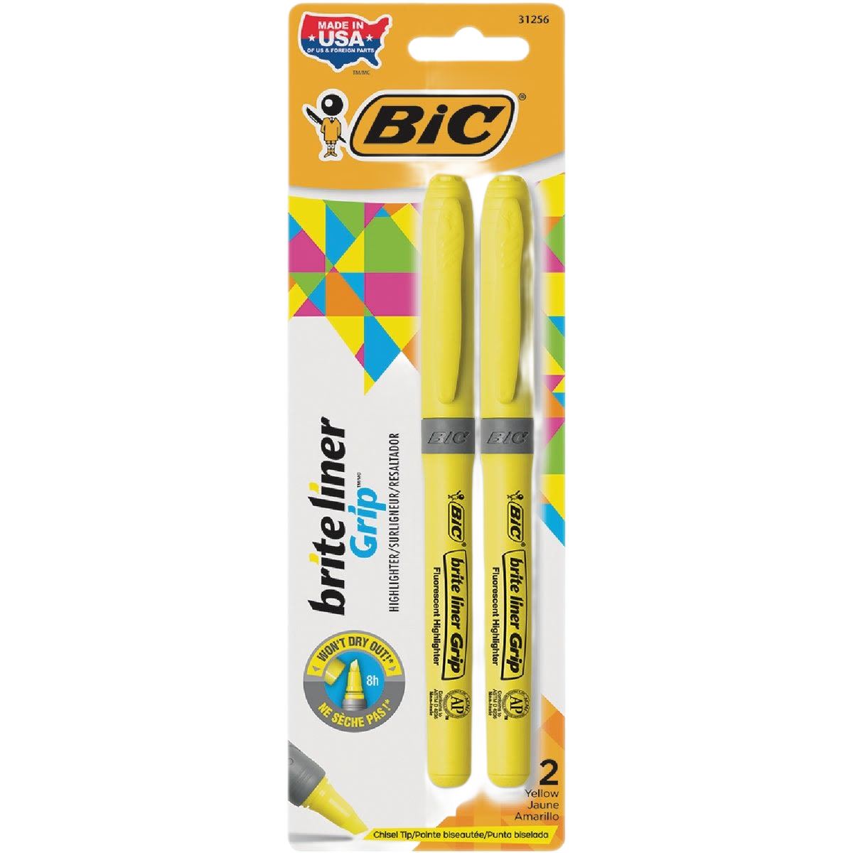 Yellow BIC highlighters with textured grip in a 2-pack for writing and office supplies under $25 collections
