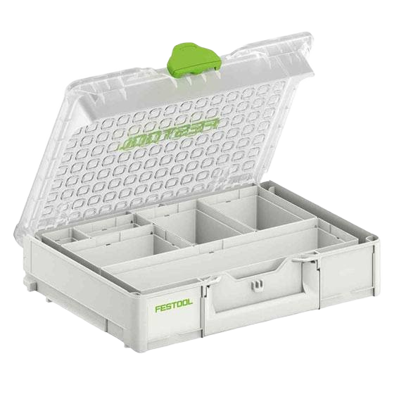 Compact modular organizer with transparent lid and multiple adjustable compartments for tool storage and workshop use
