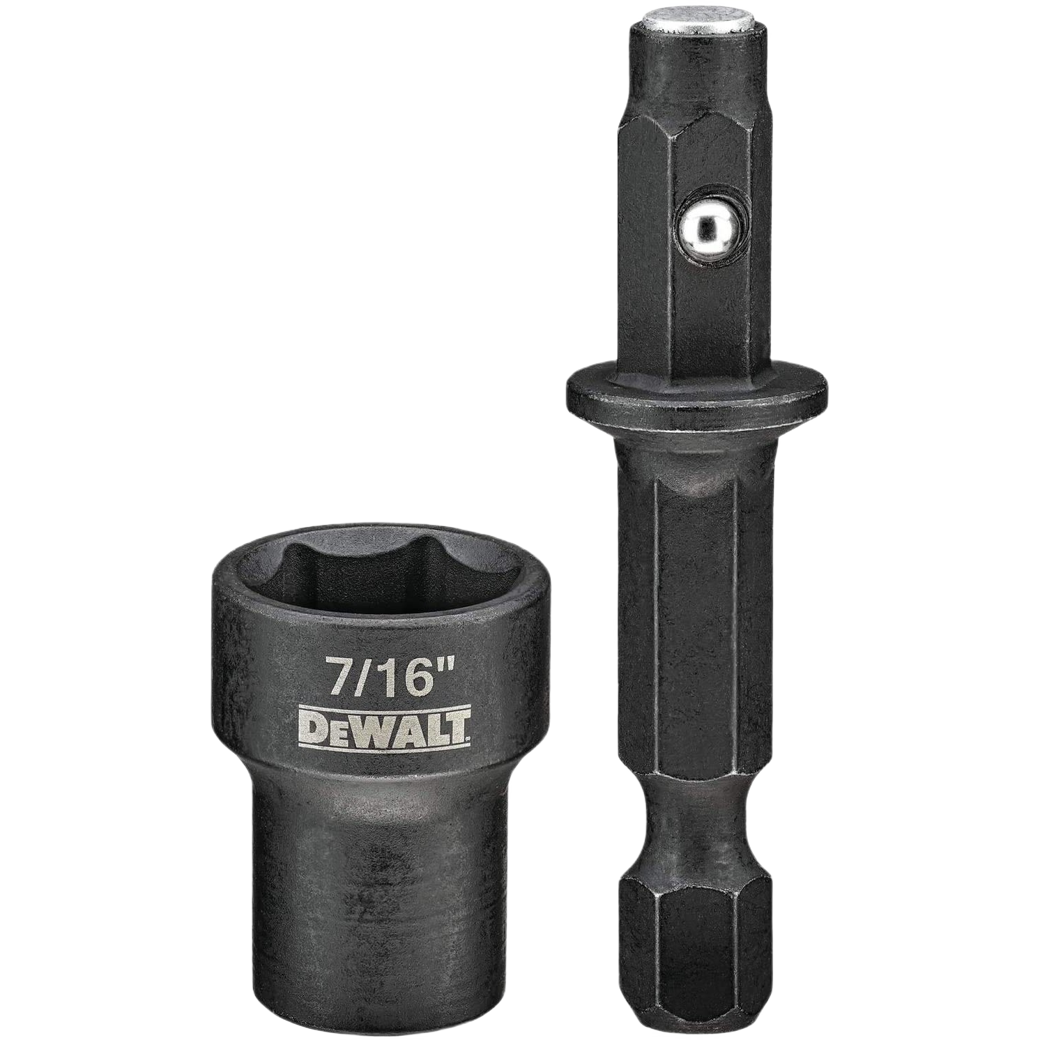 Set of detachable 7/16-inch nut driver socket and hex shank adapter for tools and home improvement projects