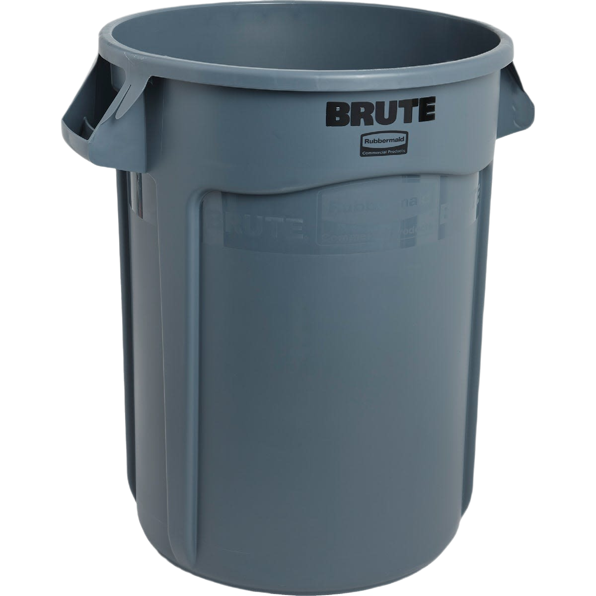 Large gray durable plastic trash can for janitorial supplies and waste baskets in cleaning and trash & recycling collections