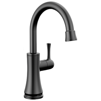 Matte black beverage faucet with curved spout and single lever handle for modern home improvement projects