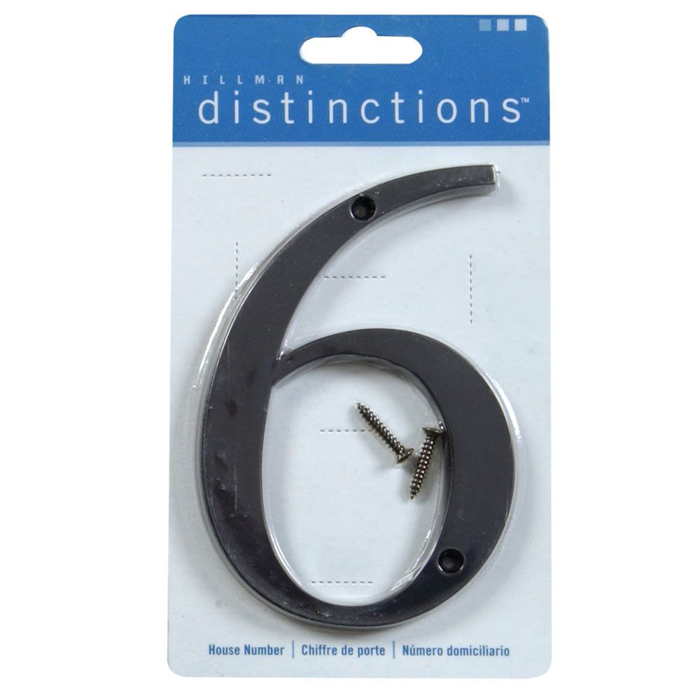 Black flush mount metal house number 6 with mounting screws for home improvement use