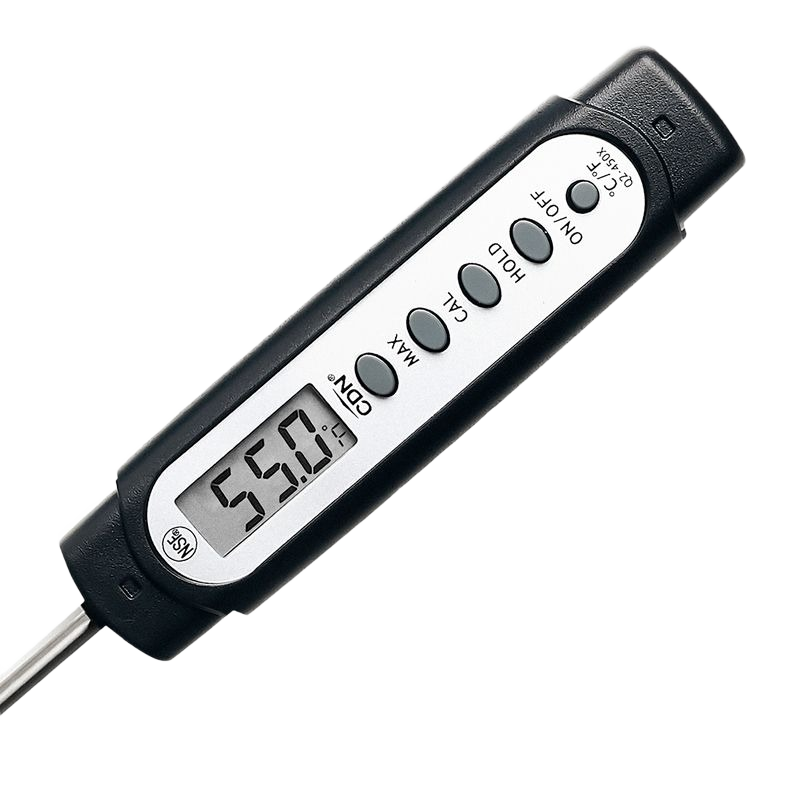 Digital thermometer with slim metal probe and multiple function buttons for accurate temperature readings in kitchenware collections