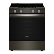 30-inch smart slide-in electric range in dark finish with front control knobs, smooth cooktop, and large oven door, part of Ranges and Electric Ranges collections.