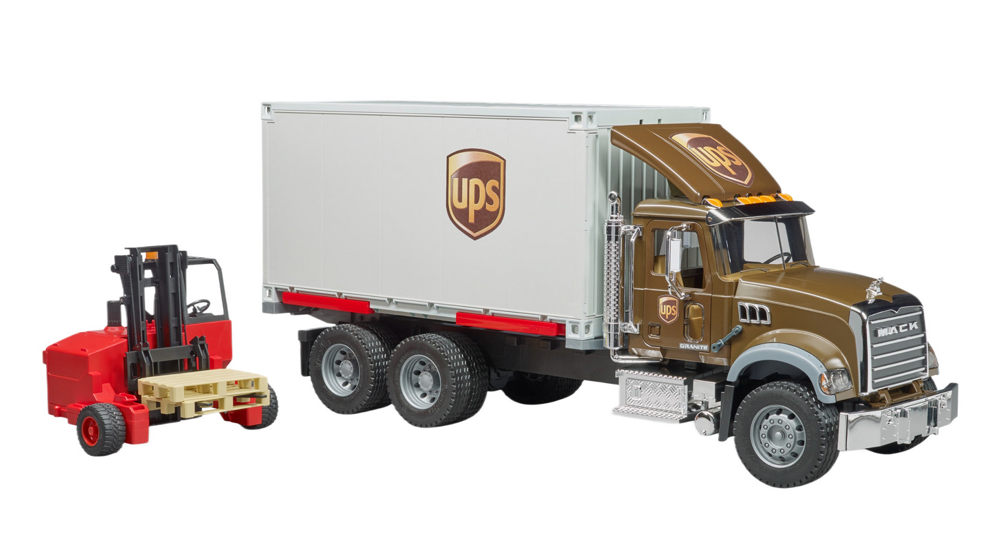Brown and white UPS delivery truck toy with red forklift and pallet in Vehicles & Remote Controlled Toys collection