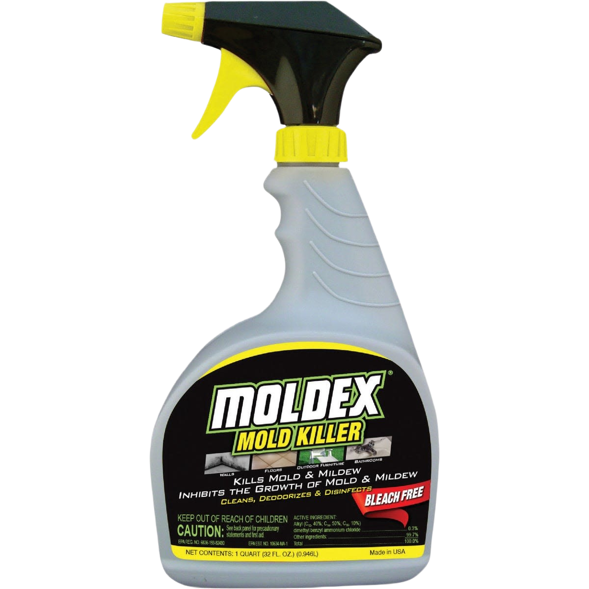 Spray bottle of Moldex mold killer disinfectant for cleaning and mold removal in home improvement projects