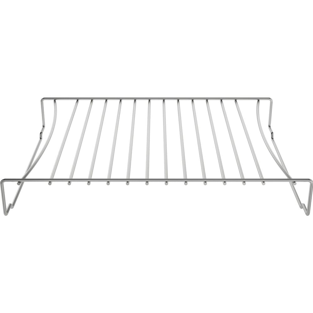 Chrome metal rack with parallel bars designed as an accessory for built-in microwaves and kitchen appliances.