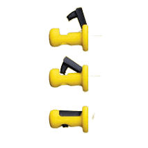 Set of yellow plastic corn cob holders with black locking hooks for secure kitchen gadget storage under $50 collections