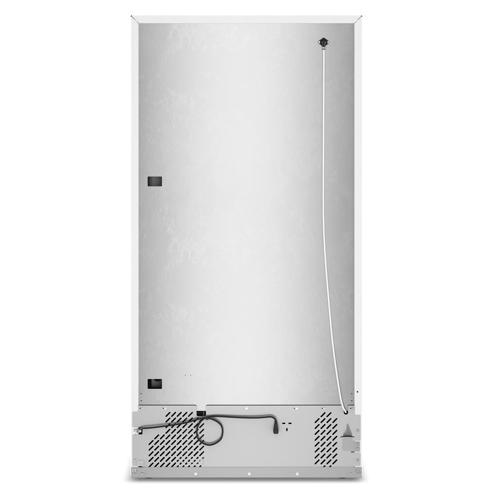 Rear view of a white top freezer refrigerator displaying ventilation grills, power cord, and antenna cable, featured in Refrigerators, Top Freezer Refrigerators, Kitchen & Kitchenware, Appliances at Hartville Hardware.