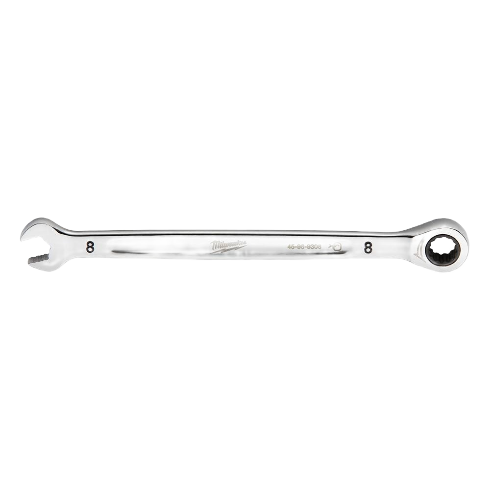 Polished 8-mm ratcheting combination wrench with open-end and gear box for versatile tools and home improvement tasks
