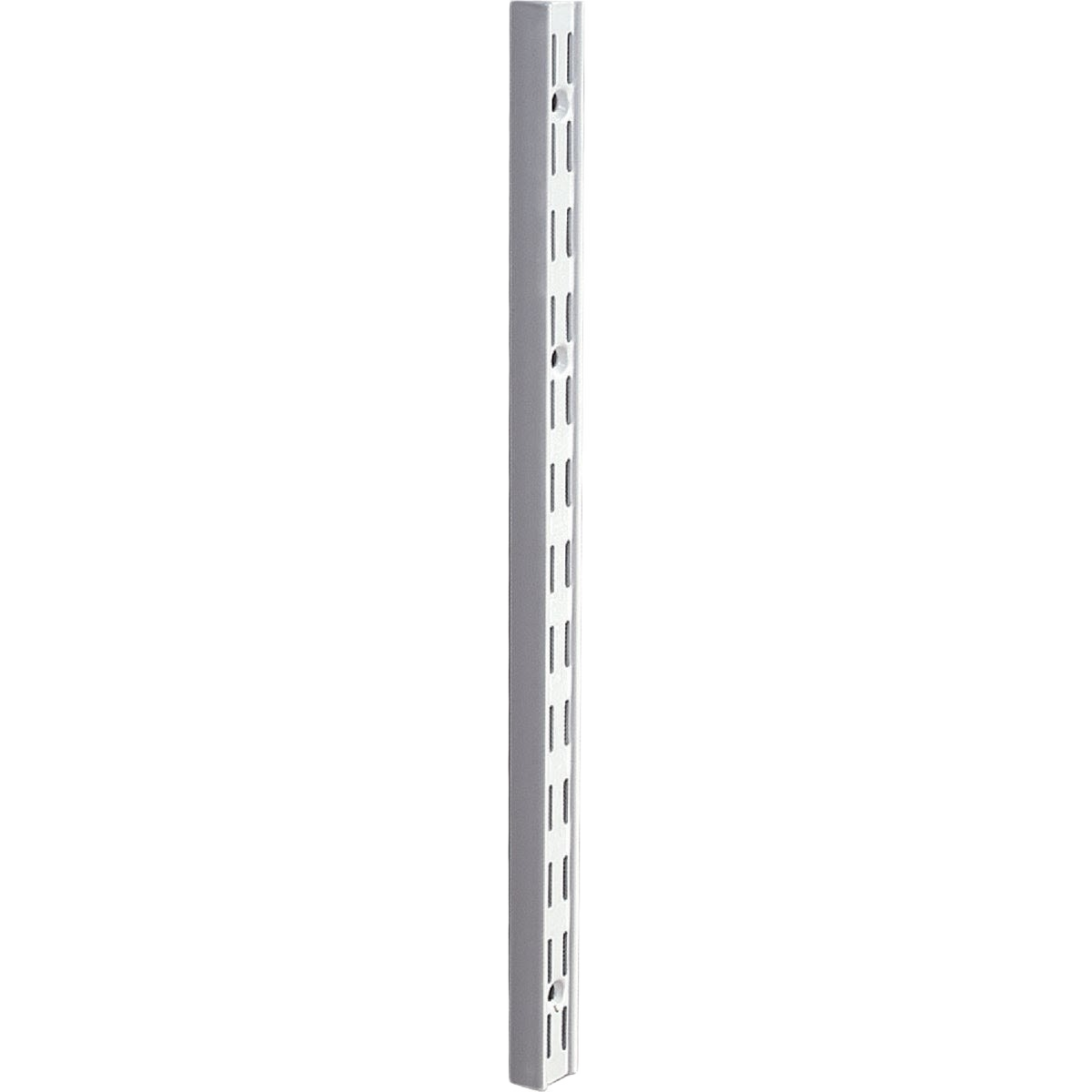 Titanium-finished double-slot vertical shelf standard designed for adjustable home improvement shelving systems