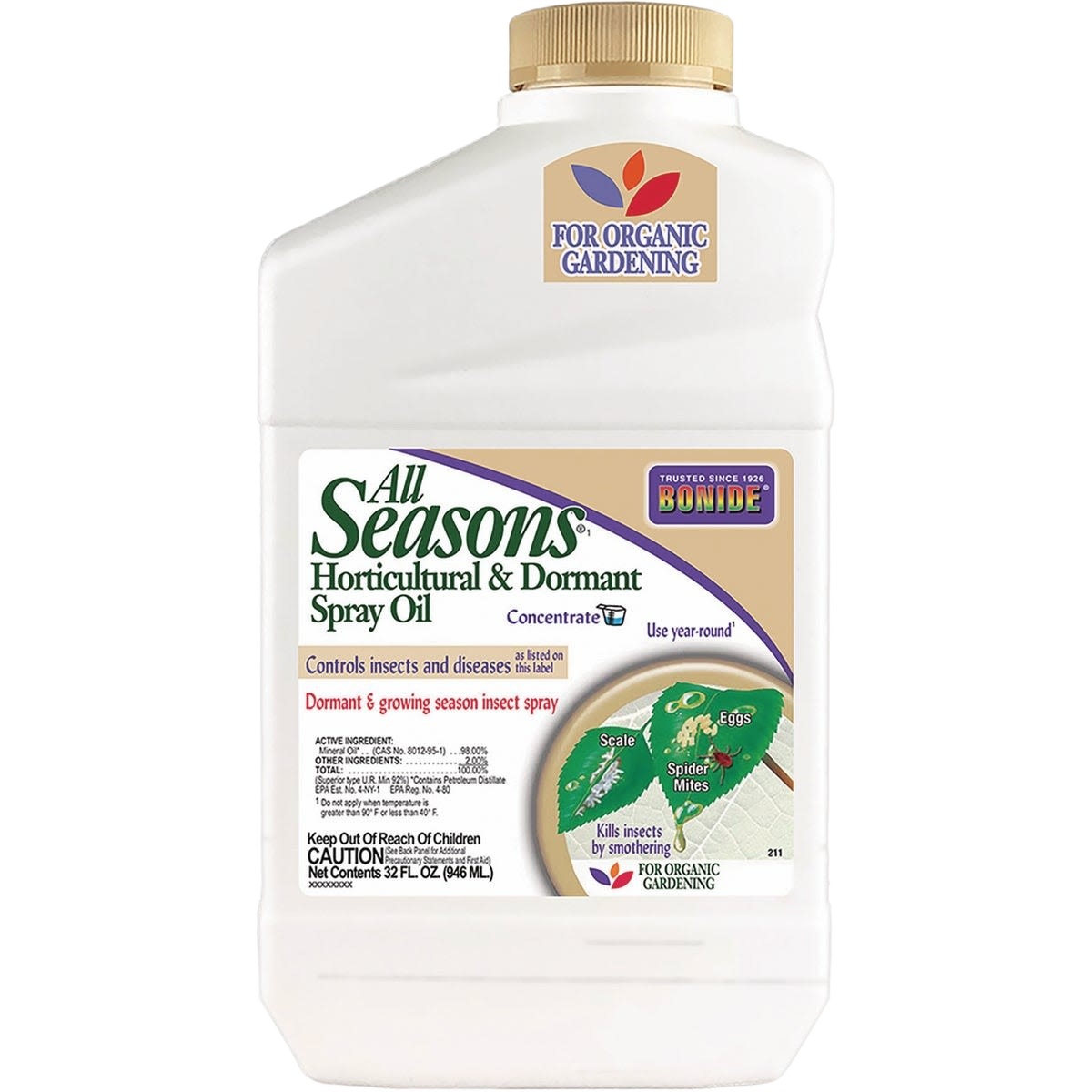 White bottle of All Seasons concentrated horticultural and dormant spray oil for pest control in insect and pest collection under $50