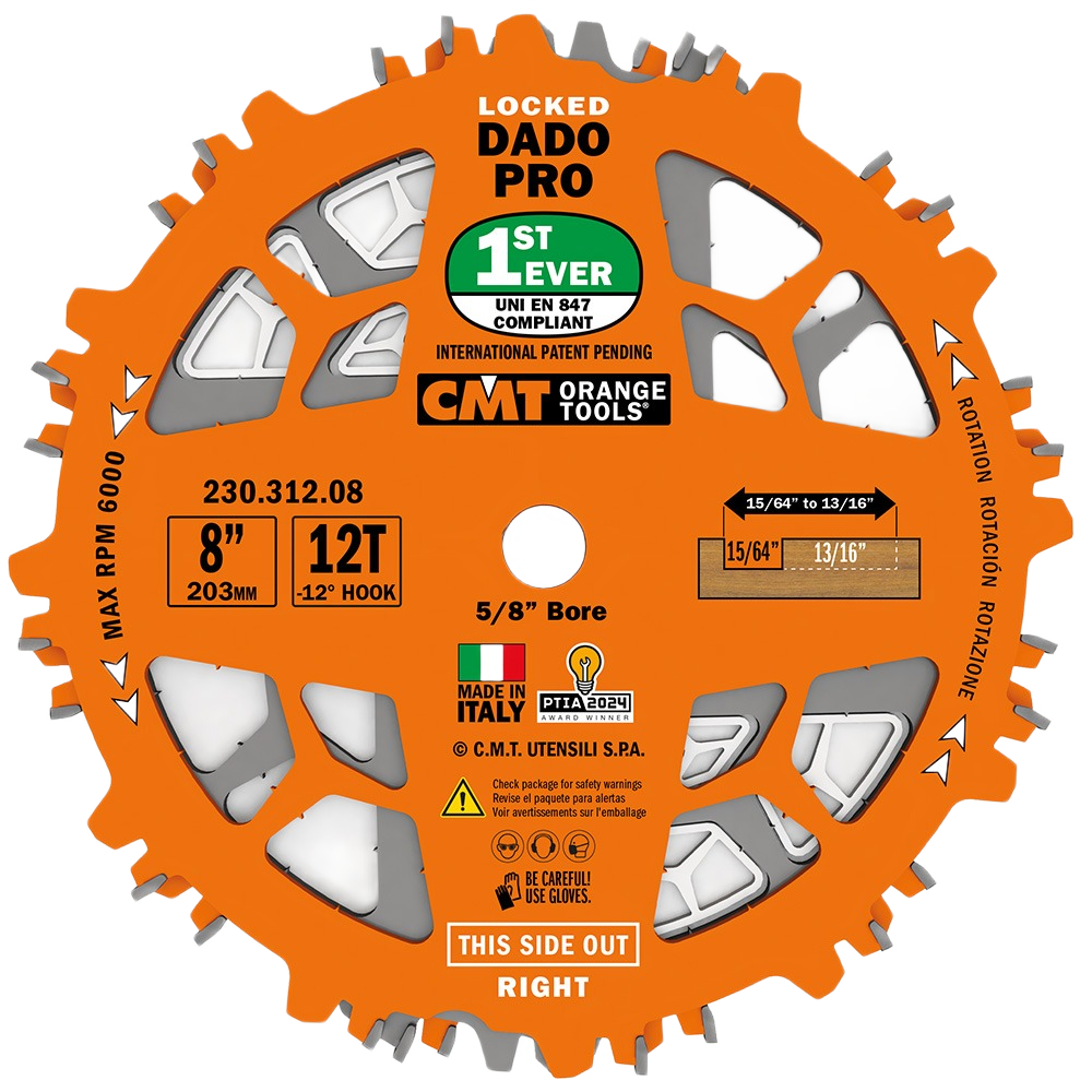 Orange 8-inch 12-tooth dado blade with 5/8 inch bore for woodworking and power tool accessories collection