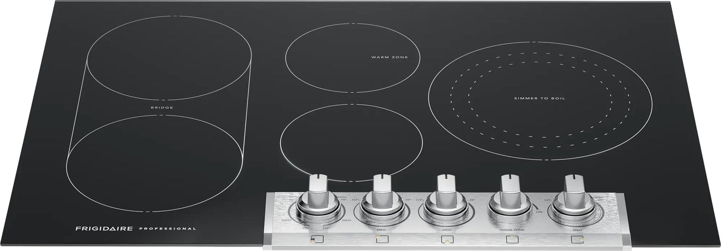 Frigidaire Professional 30-inch black radiant electric cooktop with five burners and stainless steel control panel from Cooktops collection