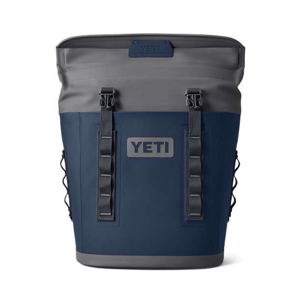 Two-tone insulated soft cooler backpack in blue and gray with durable straps for food storage and organization collections