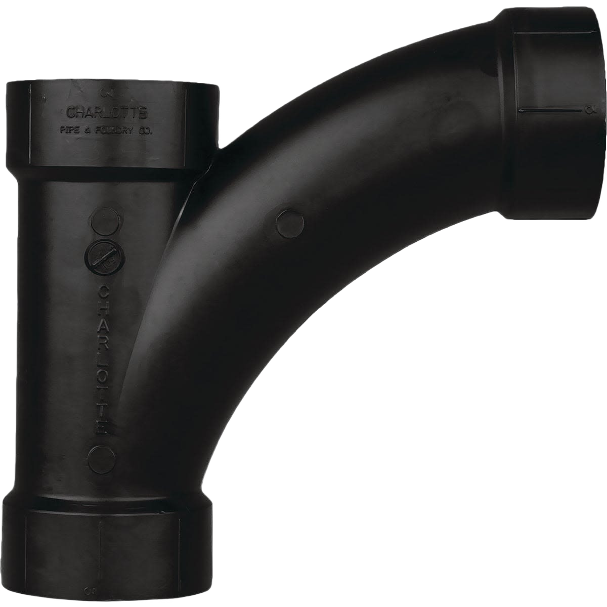 Black ABS wye pipe fitting with three hub connections for plumbing drainage, part of Pipes & Fittings under $50 collection