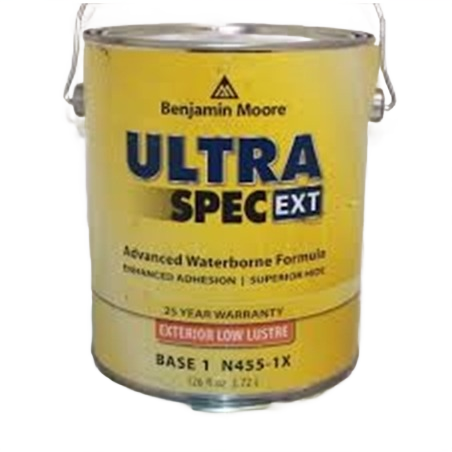 Benjamin Moore Ultra Spec low lustre exterior paint can from Paint & Supplies for home improvement projects